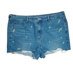 American Eagle Booty Jean Shorts Shortie Denim Floral Embroidered Woman 16/36"